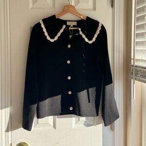 sezane bettany black peter pan collar cardigan